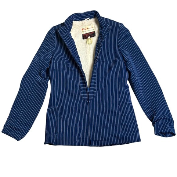 70s Vintage Spinnerin Jacket MEDIUM Blue and White Stripes Virgin Wool - Picture 1 of 12